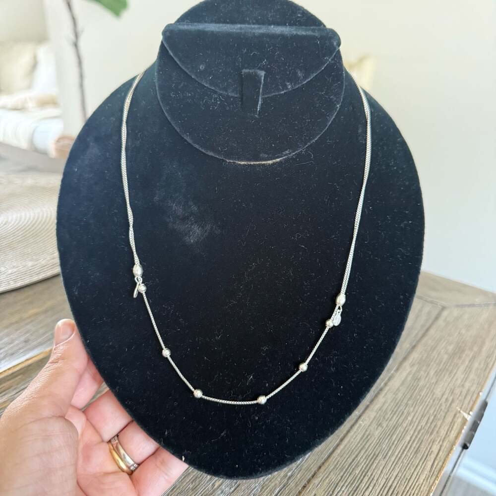 Alex and Ani Sterling Silver 925 Bead Station Box Chain Necklace